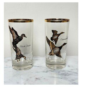 Vintage Gold Rim Wildlife Highball Glasses Set of 2 Black Duck Canada Goose